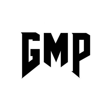 Teknoloji şirketi için GMP harf logosu tasarımı. GMP logo tasarımı siyah ve beyaz renk kombinasyonu. GMP logosu, GMP vektörü, GMP tasarımı, GMP simgesi, GMP alfabesi. GMP tipografi logosu tasarımı