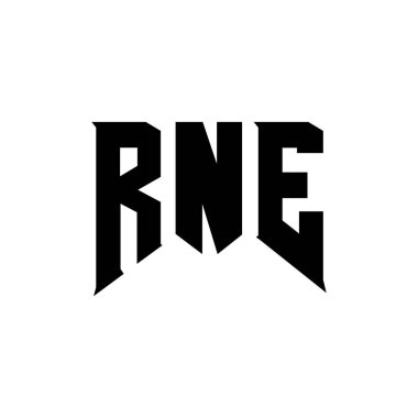 RNE letter logo design for technology company. RNE logo design black and white color combination. RNE logo, RNE vector, RNE design, RNE icon, RNE alphabet. RNE typography logo design clipart