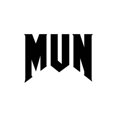 Teknoloji şirketi için MUN mektup logosu tasarımı. MUN logosu siyah-beyaz renk kombinasyonu tasarladı. MUN logosu, MUN vektörü, MUN tasarımı, MUN simgesi, MUN alfabesi. MUN tipografi logosu tasarımı