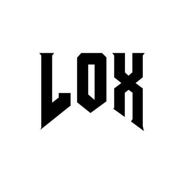 Teknoloji şirketi için LOX mektup logosu tasarımı. LOX logo tasarımı siyah ve beyaz renk kombinasyonu. LOX logosu, LOX vektörü, LOX tasarımı, LOX simgesi, LOX alfabesi. LOX tipografi logosu tasarımı