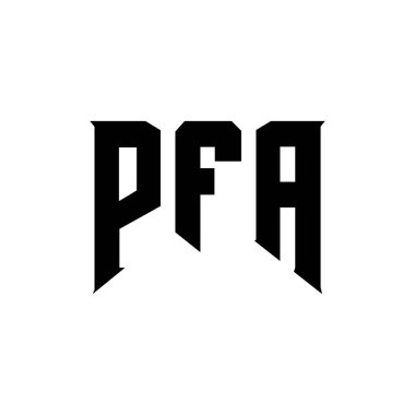 Teknoloji şirketi için PFA mektup logosu tasarımı. PFA logo tasarımı siyah-beyaz renk kombinasyonu. PFA logosu, PFA vektörü, PFA tasarımı, PFA simgesi, PFA alfabesi. PFA tipografi logosu tasarımı