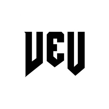 Teknoloji şirketi için VEU mektup logosu tasarımı. VEU logo tasarımı siyah-beyaz renk kombinasyonu. VEU logosu, VEU vektörü, VEU tasarımı, VEU simgesi, VEU alfabesi. VEU tipografi logosu tasarımı