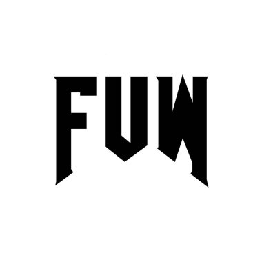 Teknoloji şirketi için FUW harf logosu tasarımı. FUW logo tasarımı siyah ve beyaz renk kombinasyonu. FUW logosu, FUW vektörü, FUW tasarımı, FUW simgesi, FUW alfabesi. FUW tipografi logosu tasarımı