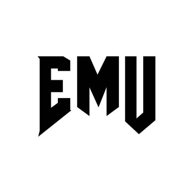 Teknoloji şirketi için EMU mektup logosu tasarımı. EMU logosu siyah-beyaz renk kombinasyonu tasarladı. EMU logosu, EMU vektörü, EMU tasarımı, EMU simgesi, EMU alfabesi. EMU tipografi logosu tasarımı