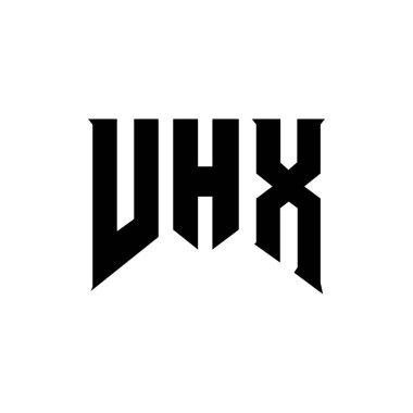 Teknoloji şirketi için VHX harf logosu tasarımı. VHX logo tasarımı siyah ve beyaz renk kombinasyonu. VHX logosu, VHX vektörü, VHX tasarımı, VHX simgesi, VHX alfabesi. VHX tipografi logosu tasarımı