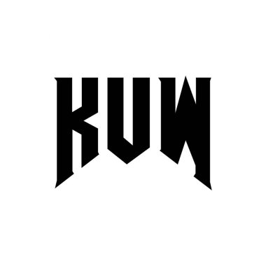 Teknoloji şirketi için KUW harf logosu tasarımı. KUW logo tasarımı siyah ve beyaz renk kombinasyonu. KUW logosu, KUW vektörü, KUW tasarımı, KUW simgesi, KUW alfabesi. KUW tipografi logosu tasarımı