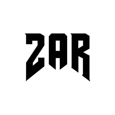 Teknoloji şirketi için ZAR harf logosu tasarımı. ZAR logo tasarımı siyah ve beyaz renk kombinasyonu. ZAR logosu, ZAR vektörü, ZAR tasarımı, ZAR simgesi, ZAR alfabesi. ZAR tipografi logosu tasarımı