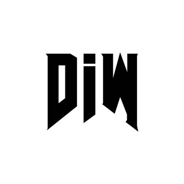 Teknoloji şirketi için DIW harf logosu tasarımı. DIW logo tasarımı siyah ve beyaz renk kombinasyonu. DIW logosu, DIW vektörü, DIW tasarımı, DIW simgesi, DIW alfabesi. DIW tipografi logosu tasarımı