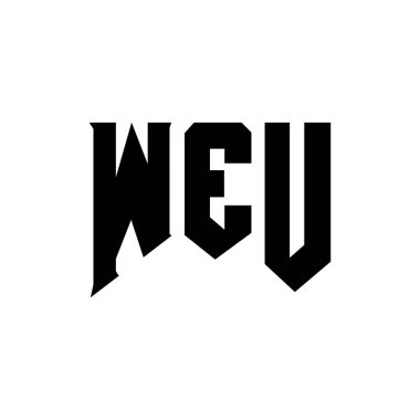 Teknoloji şirketi için WEU mektup logosu tasarımı. WEU logo tasarımı siyah ve beyaz renk kombinasyonu. WEU logosu, WEU vektörü, WEU tasarımı, WEU simgesi, WEU alfabesi. WEU tipografi logosu tasarımı