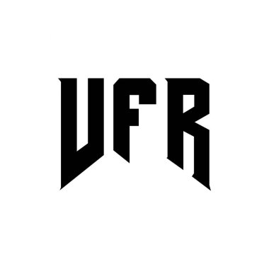 Teknoloji şirketi için VFR harf logosu tasarımı. VFR logo tasarımı siyah beyaz renk kombinasyonu. VFR logosu, VFR vektörü, VFR tasarımı, VFR simgesi, VFR alfabesi. VFR tipografi logosu tasarımı