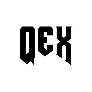 Teknoloji şirketi için QEX harf logosu tasarımı. QEX logo tasarımı siyah ve beyaz renk kombinasyonu. QEX logosu, QEX vektörü, QEX tasarımı, QEX simgesi, QEX alfabesi. QEX tipografi logosu tasarımı