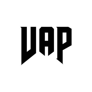 Teknoloji şirketi için VAP mektup logosu tasarımı. VAP logo tasarımı siyah ve beyaz renk kombinasyonu. VAP logosu, VAP vektörü, VAP tasarımı, VAP simgesi, VAP alfabesi. VAP tipografi logosu tasarımı