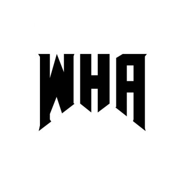 WHA teknoloji şirketi için mektup logosu tasarımı. WHA logo tasarımı siyah beyaz renk kombinasyonu. WHA logosu, WHA vektörü, WHA tasarımı, WHA simgesi, WHA alfabesi. WHA tipografi logosu tasarımı