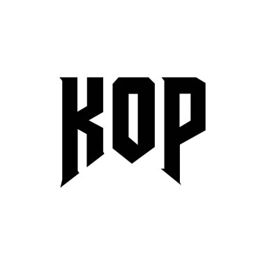 Teknoloji şirketi için KOP harf logosu tasarımı. KOP logosu siyah-beyaz renk kombinasyonu tasarladı. KOP logosu, KOP vektörü, KOP tasarımı, KOP simgesi, KOP alfabesi. KOP tipografi logosu tasarımı