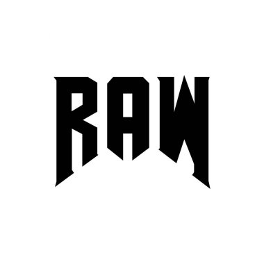 Teknoloji şirketi için RAW harf logosu tasarımı. Ham logo tasarımı siyah ve beyaz renk kombinasyonu. Ham logo, ham vektör, ham tasarım, ham simge, ham alfabe. Ham tipografi logosu tasarımı