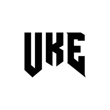 Teknoloji şirketi için UKE mektup logosu tasarımı. UKE logo tasarımı siyah ve beyaz renk kombinasyonu. UKE logosu, UKE vektörü, UKE tasarımı, UKE simgesi, UKE alfabesi. UKE tipografi logosu tasarımı