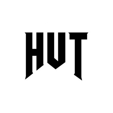 Teknoloji şirketi için HUT harf logosu tasarımı. HUT logo tasarımı siyah ve beyaz renk kombinasyonu. HUT logosu, HUT vektörü, HUT tasarımı, HUT simgesi, HUT alfabesi. HUT tipografi logosu tasarımı