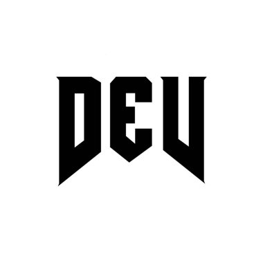 Teknoloji şirketi için DEV harf logosu tasarımı. DEV logosu siyah ve beyaz renk kombinasyonu tasarladı. DEV logosu, DEV vektörü, DEV tasarımı, DEV simgesi, DEV alfabesi. DEV tipografi logosu tasarımı