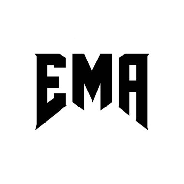 Teknoloji şirketi için EMA mektup logosu tasarımı. EMA logo tasarımı siyah ve beyaz renk kombinasyonu. EMA logosu, EMA vektörü, EMA tasarımı, EMA simgesi, EMA alfabesi. EMA tipografi logosu tasarımı