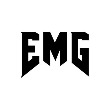 Teknoloji şirketi için EMG mektup logosu tasarımı. EMG logo tasarımı siyah ve beyaz renk kombinasyonu. EMG logosu, EMG vektörü, EMG tasarımı, EMG simgesi, EMG alfabesi. EMG tipografi logosu tasarımı