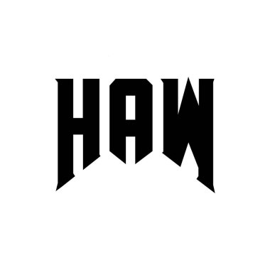 Teknoloji şirketi için HAW harf logosu tasarımı. HAW logo tasarımı siyah ve beyaz renk kombinasyonu. HAW logosu, HAW vektörü, HAW tasarımı, HAW simgesi, HAW alfabesi. HAW tipografi logosu tasarımı