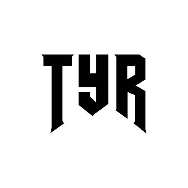 Teknoloji şirketi için TYR harf logosu tasarımı. TYR logo tasarımı siyah ve beyaz renk kombinasyonu. TYR logosu, TYR vektörü, TYR dizaynı, TYR simgesi, TYR alfabesi. TYR tipografi logo tasarımı