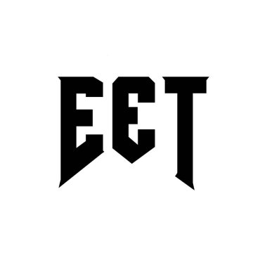 Teknoloji şirketi için EET mektup logosu tasarımı. EET logosu siyah ve beyaz renk kombinasyonu tasarladı. EET logosu, EET vektörü, EET tasarımı, EET simgesi, EET alfabesi. EET tipografi logosu tasarımı