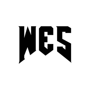 Teknoloji şirketi için WES mektup logosu tasarımı. WES logo tasarımı siyah ve beyaz renk kombinasyonu. WES logosu, WES vektörü, WES tasarımı, WES simgesi, WES alfabesi. WES tipografi logosu tasarımı