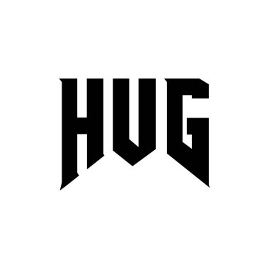 Teknoloji şirketi için büyük harfli logo tasarımı. HUG logo tasarımı siyah ve beyaz renk kombinasyonu. HUG logosu, Hug vektörü, Hug tasarımı, HuG simgesi, Hug alfabesi. HUG tipografi logosu tasarımı