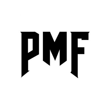 Teknoloji şirketi için PMF mektup logosu tasarımı. PMF logo tasarımı siyah ve beyaz renk kombinasyonu. PMF logosu, PMF vektörü, PMF tasarımı, PMF simgesi, PMF alfabesi. PMF tipografi logosu tasarımı