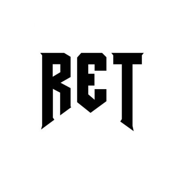 Teknoloji şirketi için RET mektup logosu tasarımı. Kırmızı logo siyah-beyaz renk kombinasyonu tasarladı. Kırmızı logo, kırmızı vektör, kırmızı tasarım, kırmızı simge, kırmızı alfabe. RET tipografi logosu tasarımı