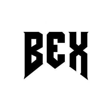 Teknoloji şirketi için BEX mektup logosu tasarımı. BEX logosu siyah-beyaz renk kombinasyonu tasarladı. BEX logosu, BEX vektörü, BEX tasarımı, BEX simgesi, BEX alfabesi. BEX tipografi logosu tasarımı.
