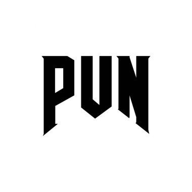 Teknoloji şirketi için PUN mektup logosu tasarımı. PUN logosu siyah-beyaz renk kombinasyonu tasarladı. PUN logosu, PUN vektörü, PUN tasarımı, PUN simgesi, PUN alfabesi. Kelime oyunu logosu tasarımı