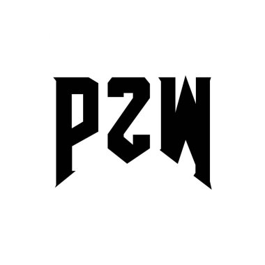 PZW letter logo design for technology company. PZW logo design black and white color combination. PZW logo, PZW vector, PZW design, PZW icon, PZW alphabet. PZW typography logo design clipart