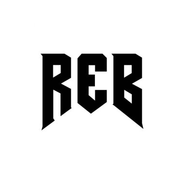Teknoloji şirketi için REB harf logosu tasarımı. REB logosu siyah-beyaz renk kombinasyonu tasarladı. REB logosu, REB vektörü, REB tasarımı, REB simgesi, REB alfabesi. REB tipografi logosu tasarımı
