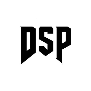 Teknoloji şirketi için DSP mektup logosu tasarımı. DSP logo tasarımı siyah ve beyaz renk kombinasyonu. DSP logosu, DSP vektörü, DSP tasarımı, DSP simgesi, DSP alfabesi. DSP tipografi logosu tasarımı