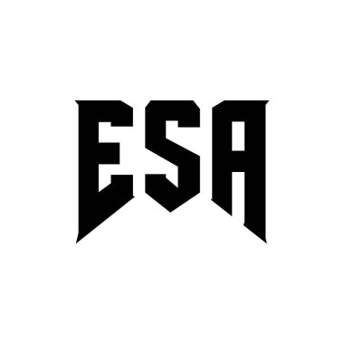 Teknoloji şirketi için ESA mektup logosu tasarımı. ESA logo tasarımı siyah ve beyaz renk kombinasyonu. ESA logosu, ESA vektörü, ESA tasarımı, ESA simgesi, ESA alfabesi. ESA tipografi logosu tasarımı