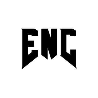 Teknoloji şirketi için ENC mektup logosu tasarımı. ENC logo tasarımı siyah ve beyaz renk kombinasyonu. ENC logosu, ENC vektörü, ENC tasarımı, ENC simgesi, ENC alfabesi. ENC tipografi logosu tasarımı