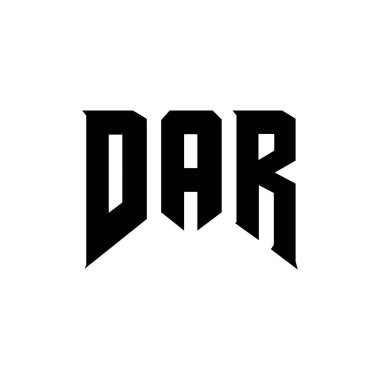 Teknoloji şirketi için DAR harf logosu tasarımı. DAR logo tasarımı siyah ve beyaz renk kombinasyonu. DAR logosu, DAR vektörü, DAR tasarımı, DAR simgesi, DAR alfabesi. DAR tipografi logosu tasarımı