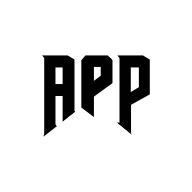Teknoloji şirketi için APP mektup logosu tasarımı. APP logo tasarımı siyah ve beyaz renk kombinasyonu. APP logosu, APP vektörü, APP tasarımı, APP simgesi, APP alfabesi. APP tipografi logo tasarımı.