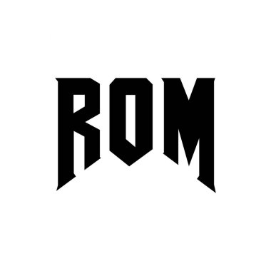 ROM mektup logo tasarımı teknoloji şirketi için. ROM logosu siyah ve beyaz renk kombinasyonu tasarladı. ROM logosu, ROM vektörü, ROM dizaynı, ROM simgesi, ROM alfabesi. ROM tipografi logo tasarımı