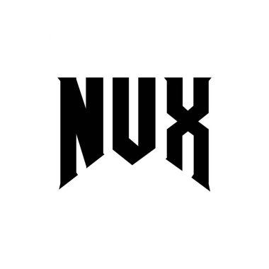 NUX letter logo design for technology company. NUX logo design black and white color combination. NUX logo, NUX vector, NUX design, NUX icon, NUX alphabet. NUX typography logo design clipart