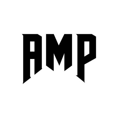 Teknoloji şirketi için AMP mektup logosu tasarımı. AMP logo tasarımı siyah ve beyaz renk kombinasyonu. AMP logosu, AMP vektörü, AMP tasarımı, AMP simgesi, AMP alfabesi. AMP tipografi logosu tasarımı.