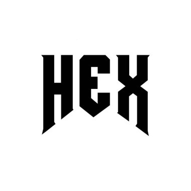 Teknoloji şirketi için HEX mektup logosu tasarımı. HEX logo tasarımı siyah ve beyaz renk kombinasyonu. HEX logosu, HEX vektörü, HEX dizaynı, HEX simgesi, HEX alfabesi. HEX tipografi logosu tasarımı