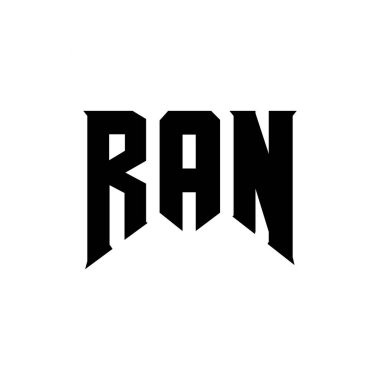 Teknoloji şirketi için RAN mektup logosu tasarımı. RAN logo tasarımı siyah ve beyaz renk kombinasyonu. RAN logosu, RAN vektörü, RAN tasarımı, RAN simgesi, RAN alfabesi. RAN tipografi logosu tasarımı