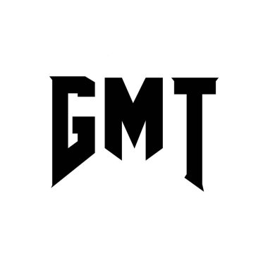 Teknoloji şirketi için GMT harf logosu tasarımı. GMT logo tasarımı siyah ve beyaz renk kombinasyonu. GMT logosu, GMT vektörü, GMT tasarımı, GMT simgesi, GMT alfabesi. GMT tipografi logo tasarımı