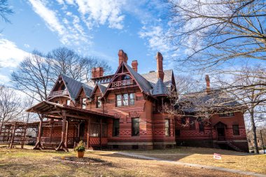 Hartford, CT - ABD - 28 Aralık 2022 Tarihi Mark Twain Evi. 1874 'ten 1891' e kadar Samuel Langhorne Clemens 'in evi. Edward Tuckerman Potter tarafından Amerikan Yüksek Gotik tarzında tasarlandı..
