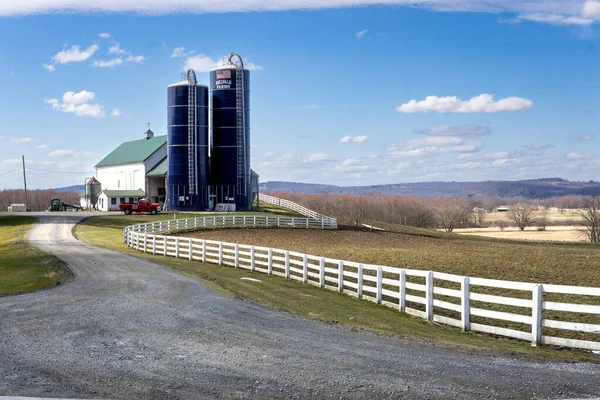 stock image Warwick, NY - USA - March 18, 2023 Horizontal winter view of the historic Bellvale Farms Dairy Barn, a dairy farm in the Bellvale area of Warwick, NY.