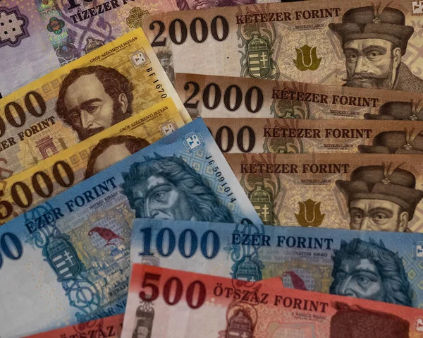 Pozadí Maďarské Forintové Bankovky Vyrobené Papírových Bankovek Forintu Denominace 000 — Stock fotografie