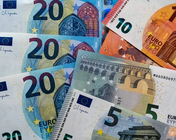 Mucchio Banconote Dell Euro Moneta Comune Della Zona Euro Tagli — Foto Stock